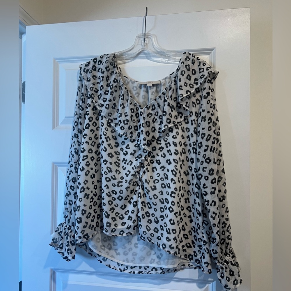 LOFT Gray Leopard Pattern Blouse - image 1